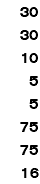 30 30 10 5 5 75 75 16